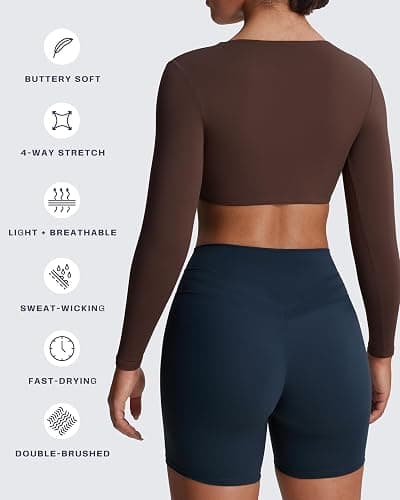 Aoxjox Long Sleeve Crop Tops for Women Sienna Twist Deep V Workout Cropped T Shirt Top thumbnail 4