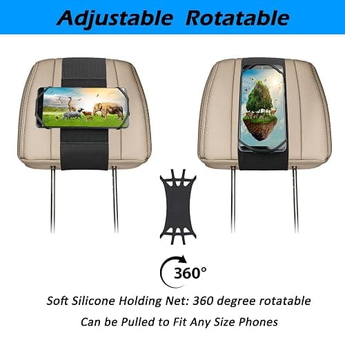 WELLMETE Car Headrest Phone Holder for Kids Back Seat - Compatible with iPhone, Samsung and Other Cell Phones - Soft Adjustable Silicone Holding Net (for Phone 1 Pack) thumbnail 2