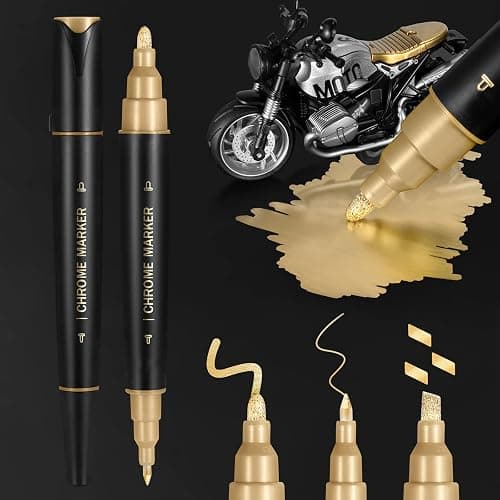 Liquid Gold Metallic Paint Pen - 2 Pack Reflective Mirror Markers for Art, Dual Tips Mirror Chrome Marker, Permanent Chrome Paint for Metal, Plastic, Ceramic, Glass - Image 1