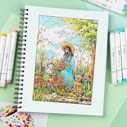 Ohuhu Double-Sided Marker Pads Art Sketchbook Bleedproof - 9"x12" Large Paper Size - 90 lb/150 gsm Smooth Drawing Paper - 60 Sheets/120 Pages, Spiral Bound Sketching Book for Alcohol Markers thumbnail 9