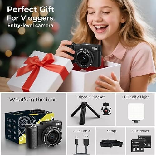 5K Vlogging Camera with WiFi 64MP 4K Digital Camera for Photography Vlog Camera with Flip Screen Video Camera for YouTube with Selfie Light, Desk Tripod, Batteries thumbnail 7