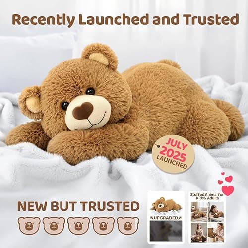 Weighted Stuffed Animals with Microwavable Heating Pad - 5lb Adjustable, Heatable & Coolable Brown Bear Stuffed Animal for Hug, Removable Inner Pad, 23 Inch Perfect Plush Gift for Kids & Adults thumbnail 2