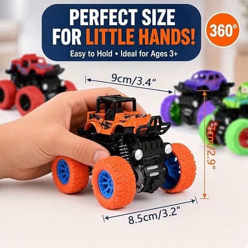 Monster Trucks for Boys, 4 Pack Pull Back Vehicles Cars for Toddlers, 360° Rotation 4 Wheels Drive Durable Friction Cars Powered Push and Go Toys Truck Playset Gift for 3 4 5 6 7 8 Year Old Kids Girls thumbnail 3
