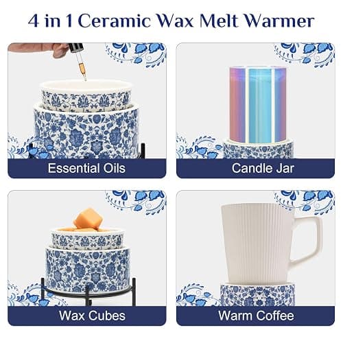 NAFANG Blue & White Porcelain Pattern Wax Melt Warmer,Ceramic 3-in-1 Electric Candle Wax Warmer for Scented Wax Melter Oil Burner for Home Office Bedroom Gift & Decor (with KD Iron Shelf) thumbnail 6