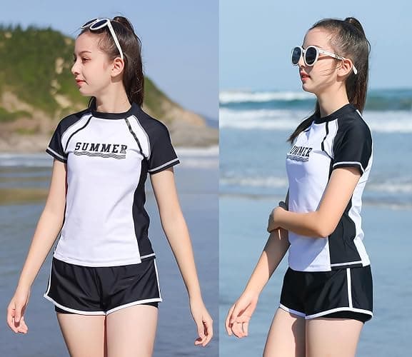 KORADI Girls Swimsuits Rash Guard Swim Set Kids Two-Piece Bathing Suits Teen Swimwear Beach Shorts Sun Protection Swim Shirts thumbnail 8