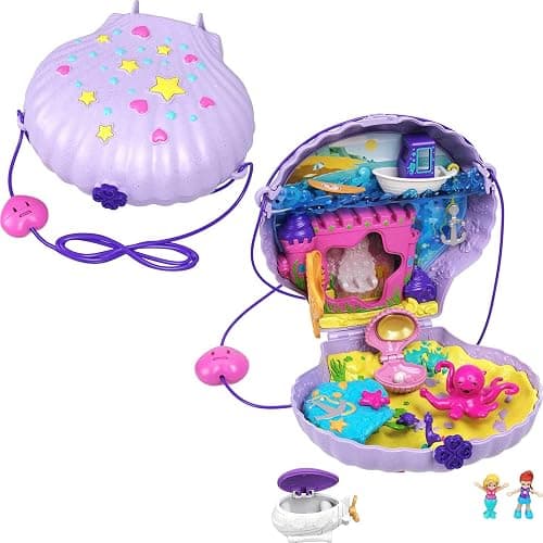 Polly Pocket Travel Toy with Micro Dolls & Accessories, Mermaid 2-in-1 Seashell Purse Playset (Amazon Exclusive) - Seashell - Image 1