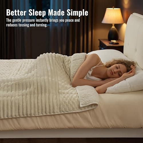 Uttermara Weighted Blankets for Adults, Queen Size 15lbs 60x80 Inches | Soft Warm Sherpa Fleece; Machine Washable; Filled with Glass Beads; Fuzzy Heavy Plush Throw for Sleep and Calm; Cream White thumbnail 3