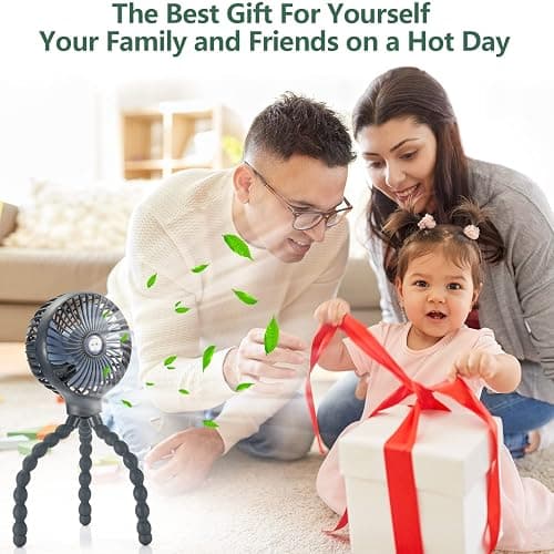 snawowo Mini Handheld Personal Portable Fan, Baby Stroller Fan, Car Seat USB or Battery Powered, with Flexible Tripod Clip on Student Bed Desk Bike Crib Treadmill Camping Traveling(Dark Blue) thumbnail 7