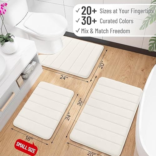 OLANLY Memory Foam Bath Mat 30x20, Super Soft Absorbent Bathroom Rugs, Quick Dry, Machine Washable Shower Floor Rugs, Bathmat Carpet, Bathroom Home Decor Accessories, Ivory thumbnail 2