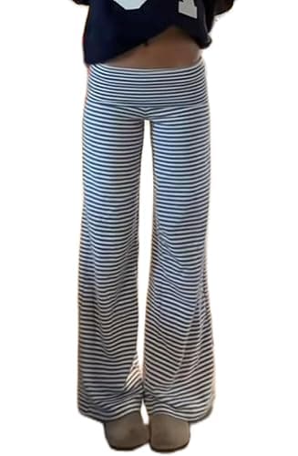 Pivanzore Fold Over Yoga Pants for Women Low Rise Wide Leg Leggings Sweatpants Y2k Cozy Stretchy Foldover Lounge Pants - Image 1