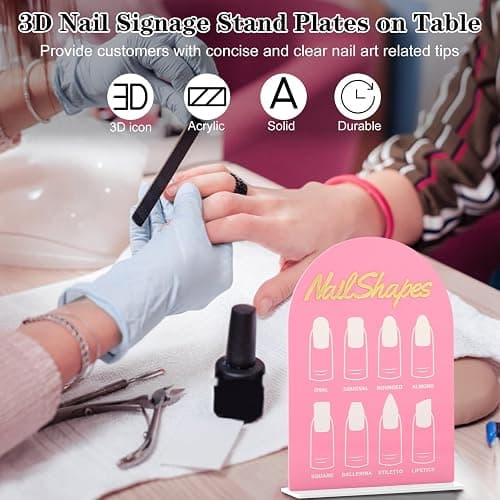 Nail salon signage on table 3D acrylic sign advice for nail tech room decor manicure business supplies essential nail tech must haves desktop sign stand board for nail art nails shape Pink thumbnail 2