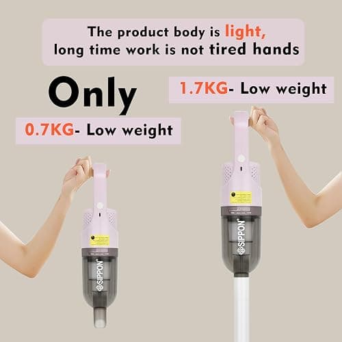 SIPPON Handheld Vacuum Cleaner, 2-in-1 Lightweight Stick Vacuum w/100W Powerful Motor & Led Display, Portable Hand held Vacuum for Home Hard Floor Carpet Pet Hair (Pink Cordless) - Pink Cordless thumbnail 7