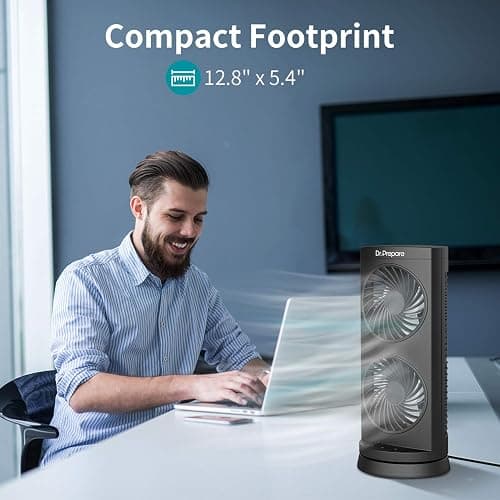 Dr. Prepare Tower Fan Oscillating Fan, Portable Desk Fan with 3-Speed Options, Dual Air Circulation, 110° Oscillation, 3 Timers, Personal Quiet Table Fan for Home Office Desktop Bedroom, 13 inch thumbnail 2