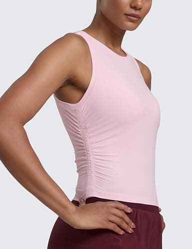CRZ YOGA Cloudweight Womens Ruched Tank High Neck Workout Fitted Tops Basic Yoga Athletic Sleeveless Shirts thumbnail 5