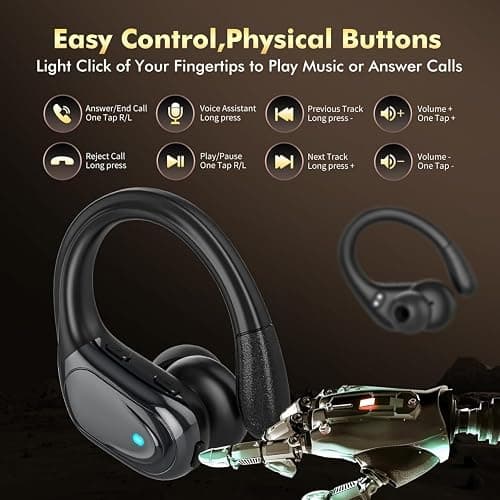 HAOYUYAN Wireless Earbuds, Sports Bluetooth Headphones, 80Hrs Playtime Ear Buds with LED Power Display, Noise Canceling Headset, IPX7 Waterproof Earphones for Workout/Running (Black) thumbnail 4