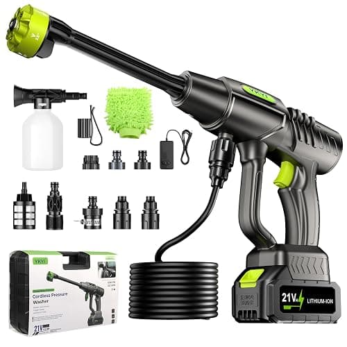 YKYI Cordless Pressure Washer Battery Powered,30 Speed Level,1200 PSI Portable Power Washer with 6-in-1 Nozzle,24FT High-Elastic Hose,Handheld Pressure Washer for Car,Garden Cleaning(Light Grey) - Image 1