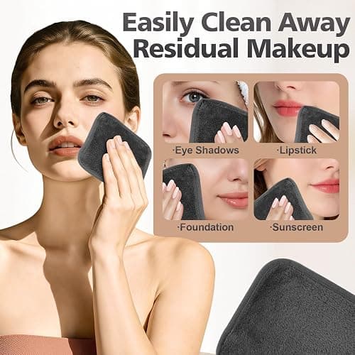 INFICRIME Makeup Remover Cloth, 6 x 6 Inch Ultra Soft and Reusable Microfiber Makeup Remover Towels for All Skin Types, Remove Instantly Dirt with Just Water, 12 Pack, Grey thumbnail 3