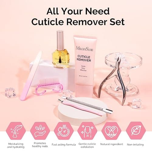 MelodySusie Cuticle Remover Kit,60g Cuticle Remover Cream 15ML Cuticle Oil | Cuticle Nipper Trimmer Pusher,Nail File and Brush for Cuticle Softener & Moisturize Manicure Kit for Nail Care thumbnail 2