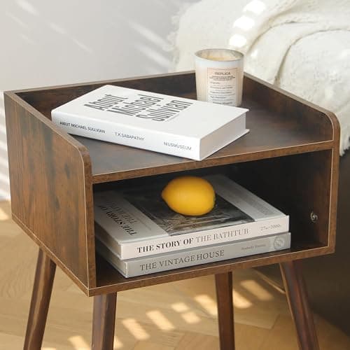 MaxSmeo Night Stand Set 2, Mid Century Modern Side Table Bedroom with Storage, Small End Bedside Table Set of 2 with Solid Wood Legs for Living Room, Office Small Spaces (Rustic Brown) thumbnail 6