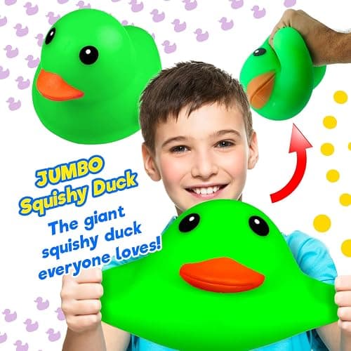 JA-RU Jumbo Super Stretchy Duckie (1 Green Duck). Irresistible Squishy Duck. Squeeze Action. Squishy, Squeezable, Stress Relief, Fidget, Party Favor, Classroom Prize. 4543-Green-1 thumbnail 2