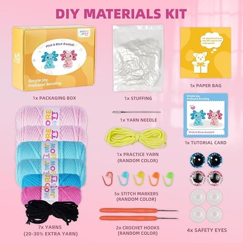 MOREJMTT Crochet Kit for Beginners, Crochet Animal Kits,Crocheting Kit for Starters with Step-by-Step Video Tutorials, Beginner Crochet Kits for Adults (2Pack Axolotl) thumbnail 3