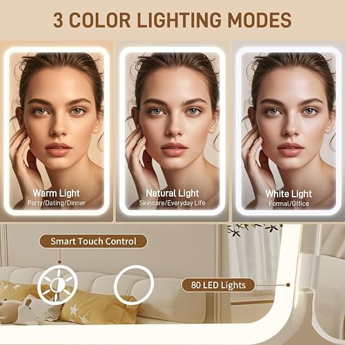 FRANO Vanity Mirror with Lights - Rechargeable Lighted Makeup Mirror | 1X/3X/5X Magnification, Smart Touch, 3 Colors Dimmable | Portable Trifold Mirror for Travel - Valentines Day Gifts for Her thumbnail 4
