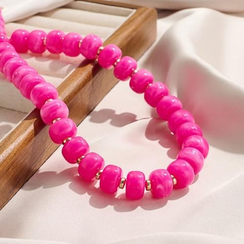 Zhuozatrfa Colorful Beaded Necklace for Women Unique Resin Beads Choker Necklaces Boho Statement Chunky Necklace Summer Vacation Jewelry thumbnail 5