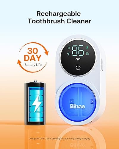 Bitvae Toothbrush Cleaner & Toothbrush Holder, Cleaning and Air Drying, LED Smart Screen, Rechargeable Wall Mount Toothbrush Holder for Bathrooms - Sanilux Hero - White thumbnail 8