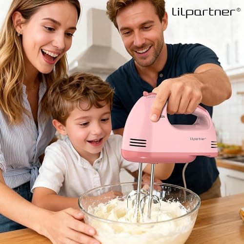 LILPARTNER Hand Mixer Electric, Ultra Power Kitchen Hand Mixer With 7-Speed & 5 Stainless Steel Accessories for Whipping Dough, Cream, Cake, Dishwasher Safe, Pink thumbnail 2