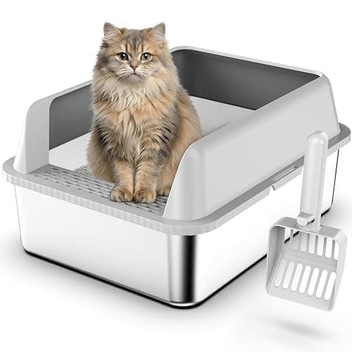 Suzzipaws Stainless Steel Litter Box with Lid, 17.3”×13.4”×9" Kitty Litter Box for Kittens & Small Pets, High Sides Metal Cat Litter Box for Leak Proof, Easy to Clean, Non-Stick, Odor Control - Image 1