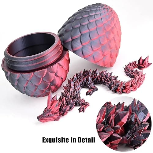 LOCYFENS 3D Printed Dragon Eggs with Dragon Inside, Articulated 3D Dragon Toys with 3D Dragon Eggs, Crystal Dragon Black Red thumbnail 4