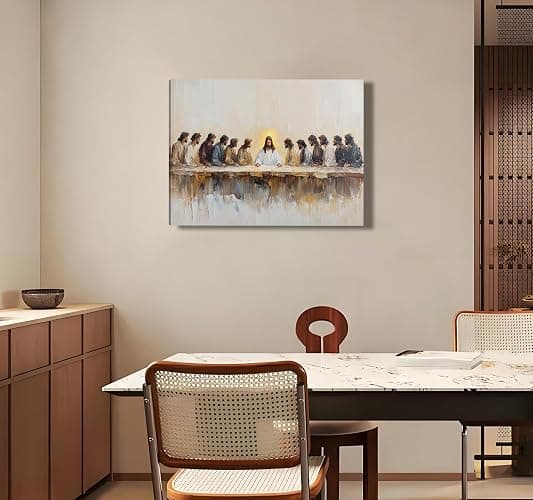 Jesus Canvas Wall Art Christian Painting Poster The Last Supper Wall Decor Jesus Picture for Wall Living Room Bathroom Bedroom Home Decoration 12*18 in ( Stretched Canvas on A Wooden Frame) thumbnail 5
