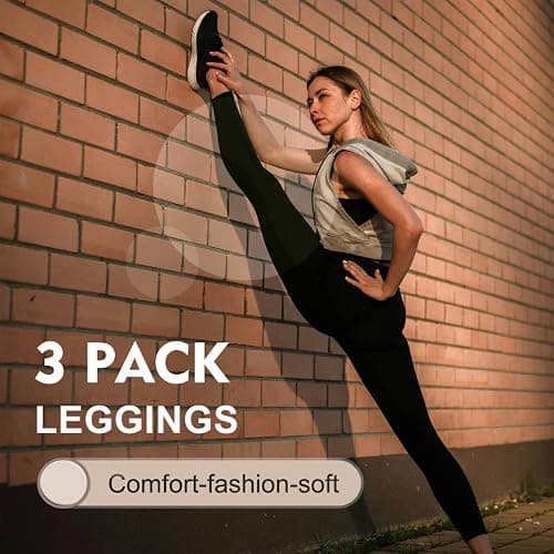 SINOPHANT 3 Pack Leggings for Women - High Waisted Buttery Soft Yoga Pants for Workout Athletic Sports thumbnail 4