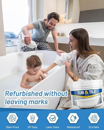 Tub and Tile Paint Refinishing Kit, 17.6oz Bathtub Refinishing Kit White with Tools and Hardener, Semi-Gloss White Tub Paint for Bathtub, Sink, Low Odor and Easy to Use, 25-30sq.ft thumbnail 5