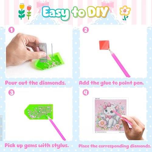 Diamond Art Kits for Kids, 4 Pieces Cartoon Animals Diamond Painting Kits for Adults Beginner, 5D Full Round Drill Gem Art Arts and Crafts for Kid Mosaic Kits for Gift Home Wall Decor Kids 6X6 inch thumbnail 4