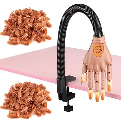 Acrylic Nails Flexible Practice Fake Hand, BORNBYME Nail Training Adjustable Finger Kits, Fake Nails Hands for Nail Beginner Practice with 200 PCS Nail Tips - Image 1