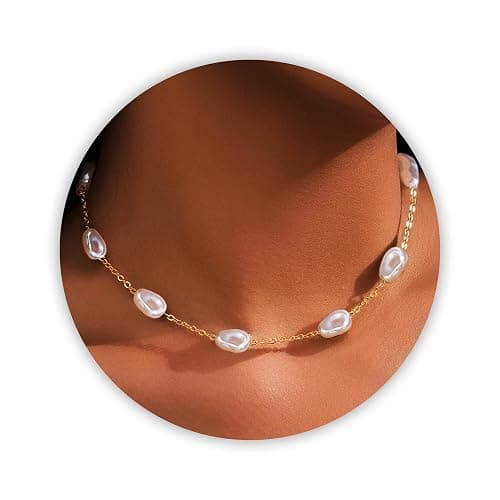 SmileBelle Pearl Necklaces, Daisy Pearls Choker for Women's Pearl Strand Necklaces as Silver and Gold Choker for Teens, Silver Daisy Birthday Gifts 3 Pearls White Necklace as Prom Bridesmaid gifts - Image 1