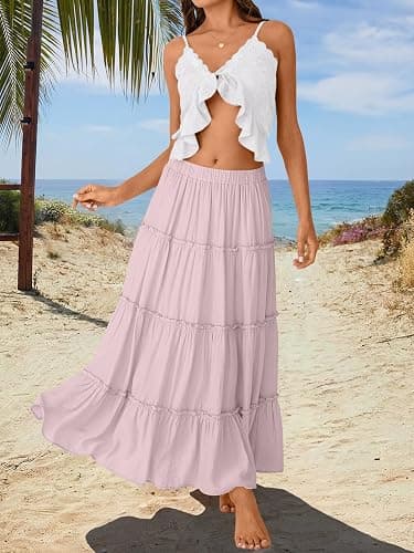 Trendy Queen Vacation Outfits Long Skirts for Women Boho Maxi Skirt Elastic High Waist Dress with Pockets Fashion thumbnail 5