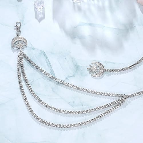MILAKOO 3 Layered Metal Waist Chain Belt for Women Moon & Sun Belly Belt Body Chain Jewelry for Dress Jeans thumbnail 2