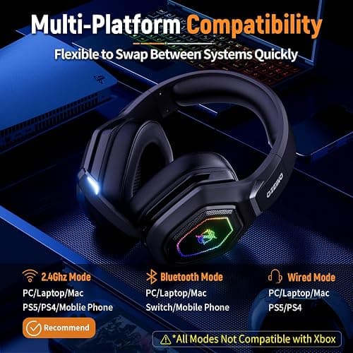 Ozeino Wireless Gaming Headset, Compatible with PC Ps5 Ps4 Boasts 2.4GHz Lossless Audio, USB & Type-C, Flip Microphone and 40-Hr Battery - Suited for Switch, Laptop, Mac thumbnail 3