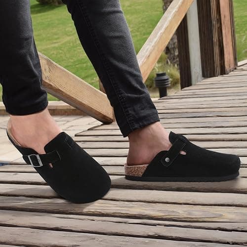 ODOLY Genuine Suede Clogs for Women Men Soft Cork Footbed Leather Mules Comfort Potato Shoes with Arch Support thumbnail 2