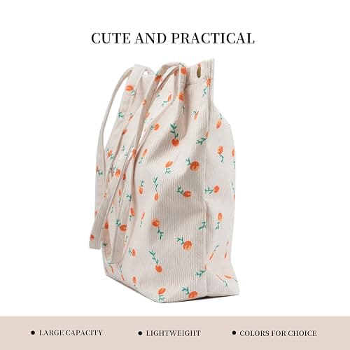 TOPASION Cute Corduroy Tote Bag Canvas Shoulder Handbags for Women Travel Shopping thumbnail 2