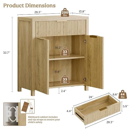 Lulive Fluted Buffet Cabinet with Storage Sideboard Cabinet Adjustable Shelves for Kitchen Living Room, Kitchen, Entryway thumbnail 2