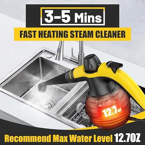 Pressurized Handheld Steam Cleaner with 10pcs Accessories & Safety Lock, Multi-Purpose & Powerful Home Use Steamer for Cleaning, Car, Bathroom, Shower, Upholstery, Grout, Window (Black) thumbnail 4