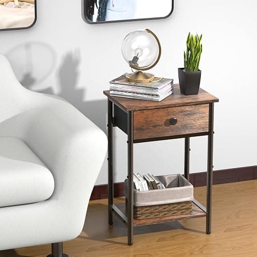 Pabroni Night Stand Bedside Tables with Drawer Rustic End Table for Small Spaces 2 Tiers Side Table Nightstands for Bedroom, Living Room, Study, Office - Rustic Brown - 15.4" x 11" thumbnail 5