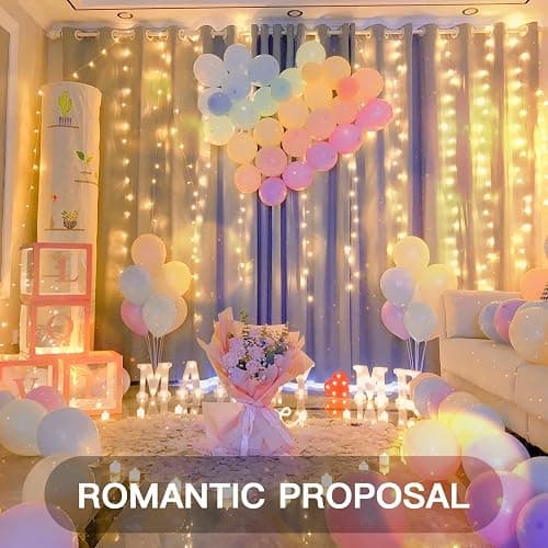 suddus Color Changing Curtain Lights, 200 Led 6.5ft x 6.5ft Hanging String Lights Outdoor, Fairy Curtain Lights for Bedroom, Window, Wall, Wedding, Party, Birthday Decor Warm White & Fuchsia thumbnail 2