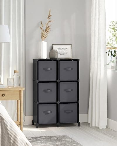SONGMICS Cube Storage Organizer with Storage Boxes, 6-Cube Organizer, 6 Collapsible Non-Woven Fabric Bins, Customizable, Space-Saving, Living Room, Ink Black and Dove Gray ULPC062B01 thumbnail 9