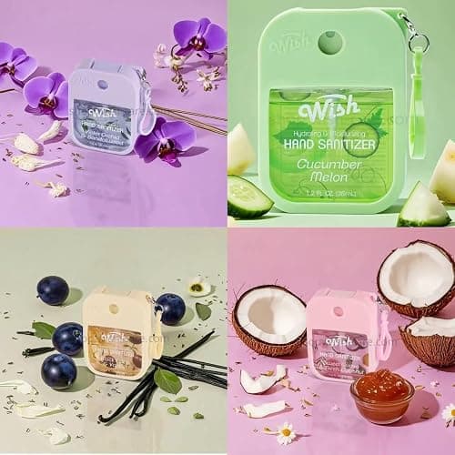 Wish Hand Sanitizer Spary Travel Size Spray 4-Piece 1.2 FL OZ (35ML) Each, Black Plum vanilla, Violet orchid sandalwood, Sweet Guava Fresh Coconut, Cucumber Melon, Hydrating and Moisturizing,(4 pack) thumbnail 4