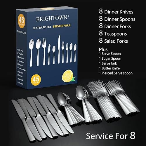 45-Piece Flatware Sets, Silverware Set for 8, Durable Stainless Steel Tableware in Ergonomic Design Size and Weight, Kitchen Utensils Set with Steak Knives, Rust-proof, Dishwasher Safe thumbnail 3