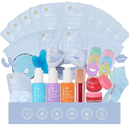 Gifts for Women, 55 Pcs Hydrating Skin Care Set, Home Spa Basket for Women | Self Care Gift Kit, Bath & Body Spa Basket Gift Set, Face Sheet Masks, Face Serum, Christmas, Birthday, Anniversary, Mom - Image 1